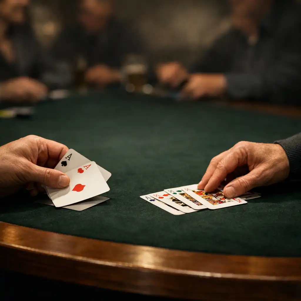 Mains organisant des cartes sur une table de card lounge