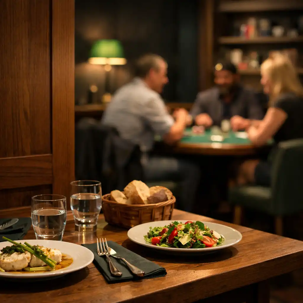 Table de restaurant partagée dans un lieu de cartes